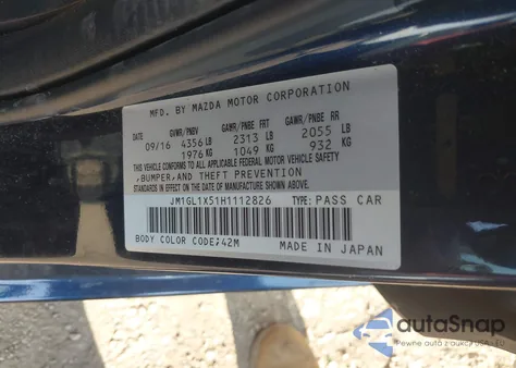 2017 Mazda 6 Grand Touring z USA, uszkodzony, nr VIN JM1GL1X51H1112826